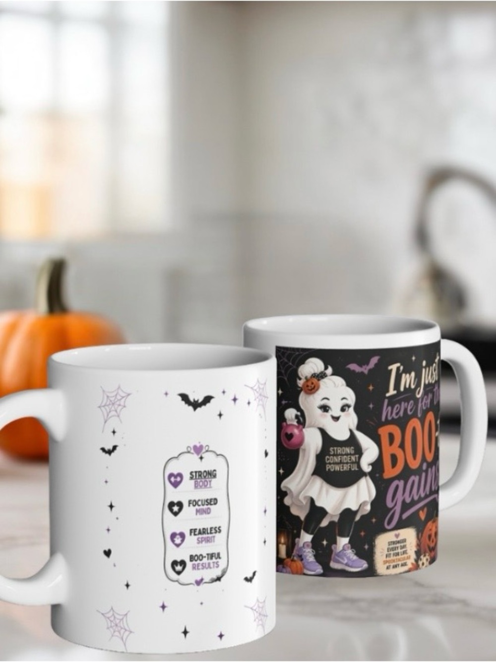Halloween funny workout Ghost Graphic Mug - White and Black